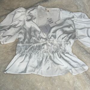 NWT WAYF white Tie Front Peplum Top